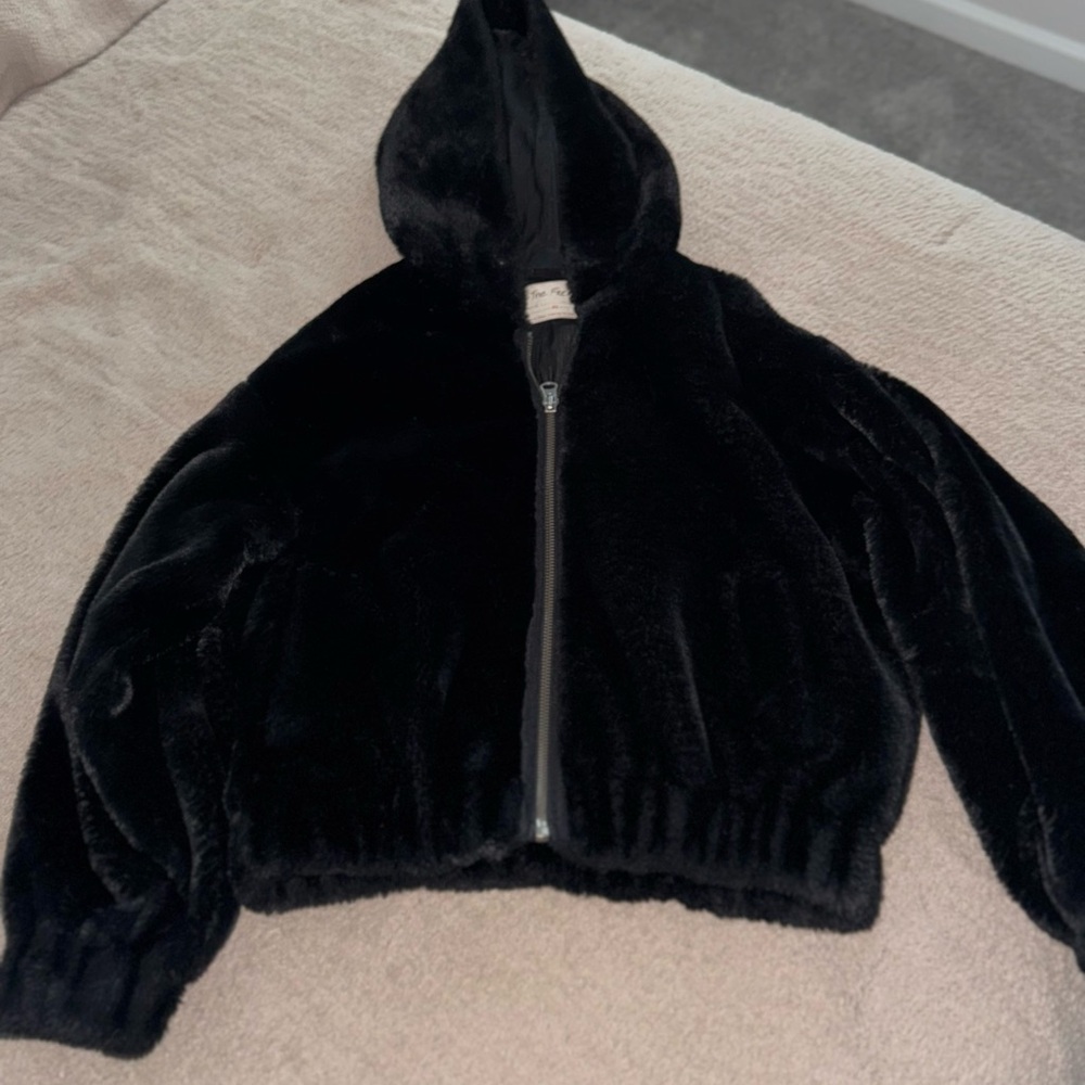 Black Faux Fur Hoodie Jacket